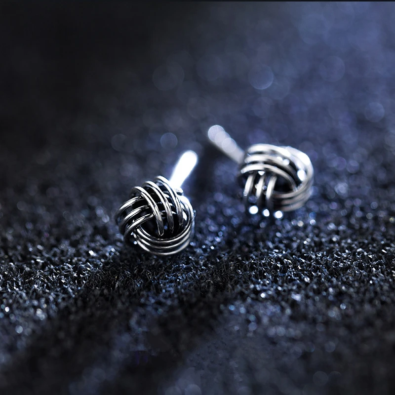

Vintage Original 925 Sterling Silver Rope Knot Stud Earrings for Women Retro Rock Fine Jewelry Gift for Female 2019