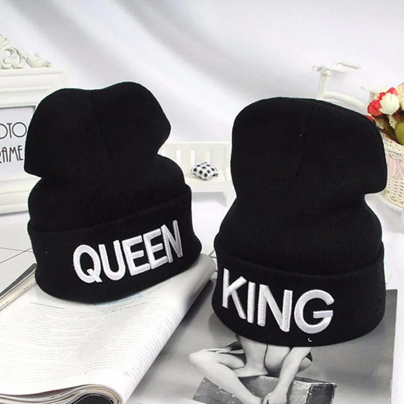 King queen зимние шапки бини шапка для мужчин и женщин чулок шапка бини вязаная кепка в стиле хип-хоп Женская пара теплая Зимняя кепка черного цвета