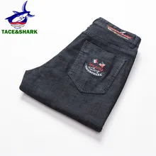 TACE& SHARK, брендовые джинсы, брюки для мужчин, новинка, черные джинсы, деловые, повседневные, мужские, деним, узкие брюки, классический стиль, с вышивкой акулы