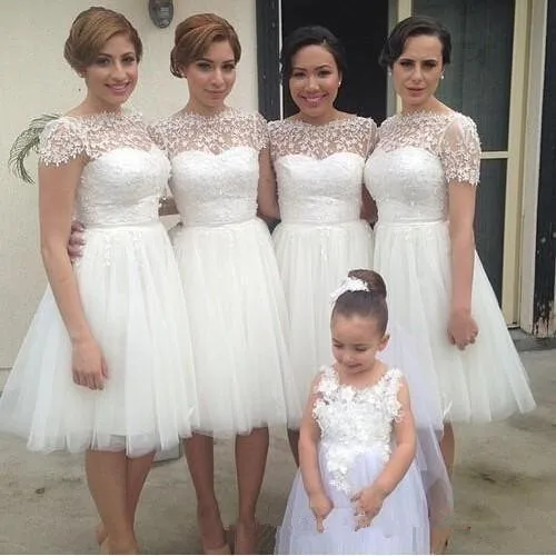 White Lace Bridesmaid Dresses Short Sleeves 2017 Plus Size Party White Lace Bridesmaid Dresses Short Sleeves 2017 Plus Size Party Gowns Formal Wedding Guest Reception
