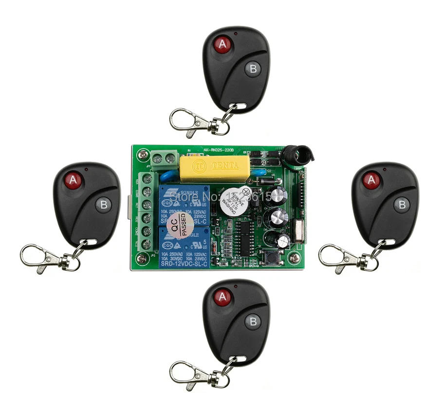 

AC220V 2CH 10A RF Wireless Remote Control Switch System teleswitch 4 transmitter & 1 receiver relay Receiver Smart Home Switch