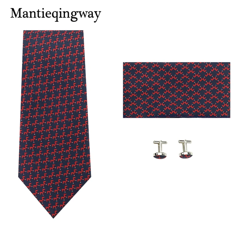 Mantieqingway Высокое качество классический лошадь жаккардовые галстуки носовой запонки набор для мужчин полотенце для сундуков свадебные галстуки аксессуары