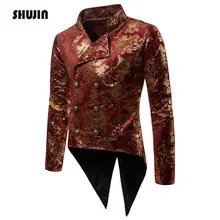 SHUJIN Мужская куртка с воротником-стойкой, двубортный смокинг-пиджак, винтажное платье, костюмы, пальто с длинными рукавами, blaser masculino