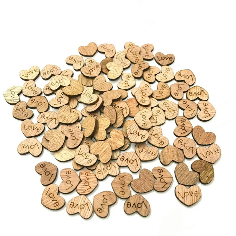 

100Pcs/pack Wedding Decoration Wooden Love Heart Shape for Weddings Plaques Craft Art Embellishment Sewing Decoration Buttons