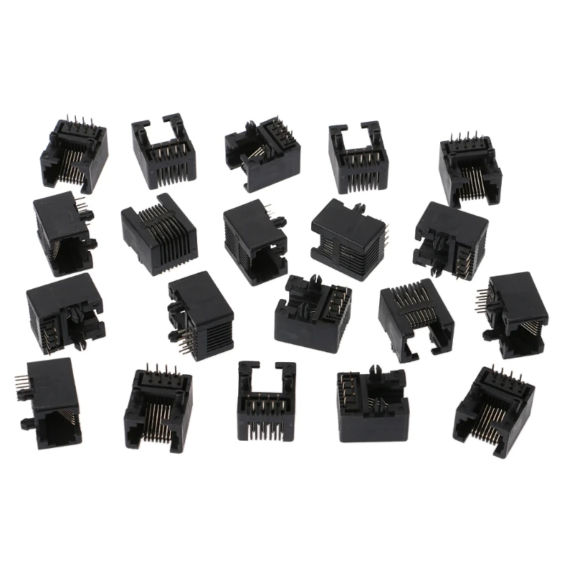 

20 Pcs RJ45 8P8C Computer Internet Network PCB Jack Socket Black