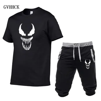 

Superhero Cool Anime Two Piece Set Men T Shirt Cropped Top+Shorts Men's Venom Tracksuits 2019 New Sportswear Tops Short Trousers