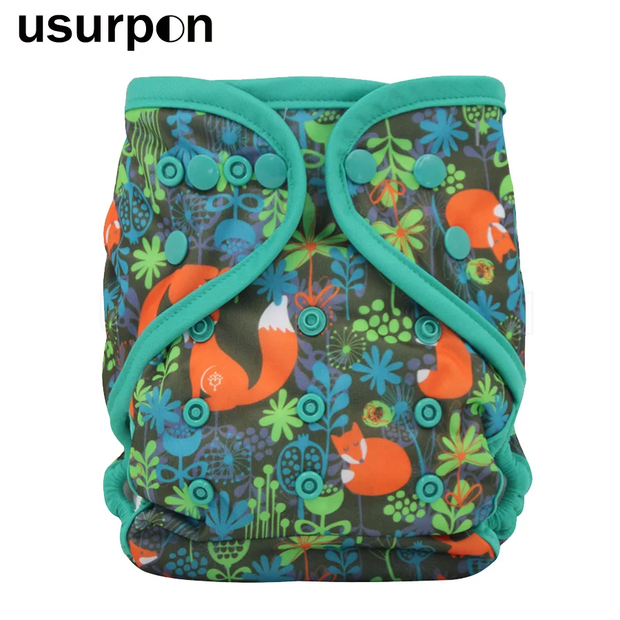 

[usurpon] 1 pc AIO night Cloth diaper with colored piping add microfiber insert baby all in one reusable cloth diapers baby