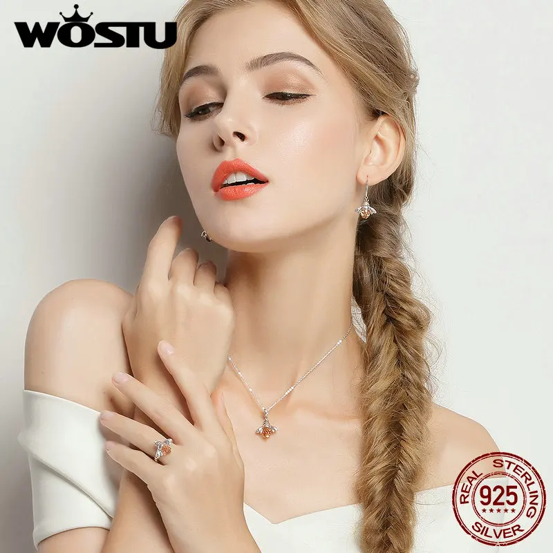 WOSTU,,, 925 пробы, серебряные, милые, пчела, висячие серьги для женщин, хорошее ювелирное изделие, роскошный подарок для влюбленных, DXE149