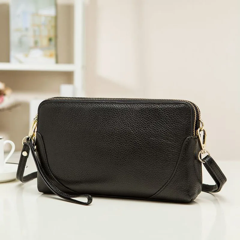 

Lisse fashion Double layer ladies clutch Cow Genuine leather shoulder bag Women's messenger Crossbody handbag