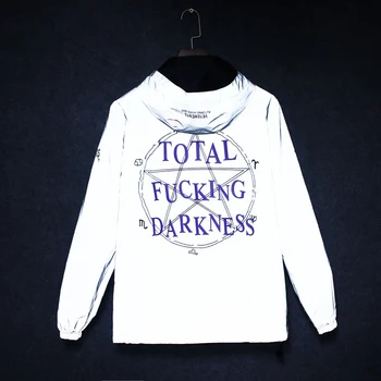 

Streetwear 3M Reflective Jacket Men Women Magic Letter Print Windbreaker Hooded Jackets Hip-hop Waterproof Coats Mens Jackets