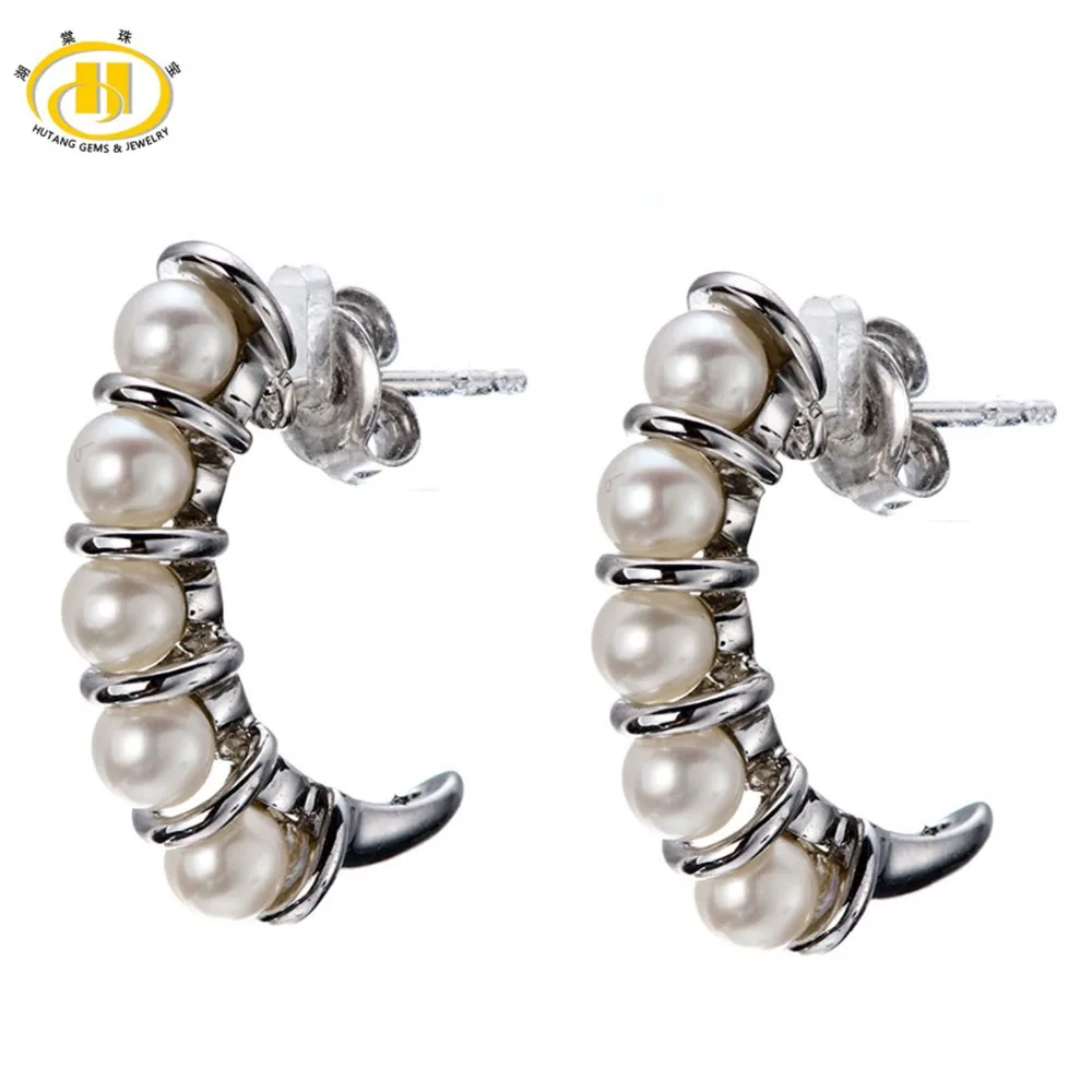 

Hutang Natural Pearl Stud Earrings New Brand Freshwater Cultured Pearl 925 Sterling Silver Fine Jewelry for Women's Best Gift