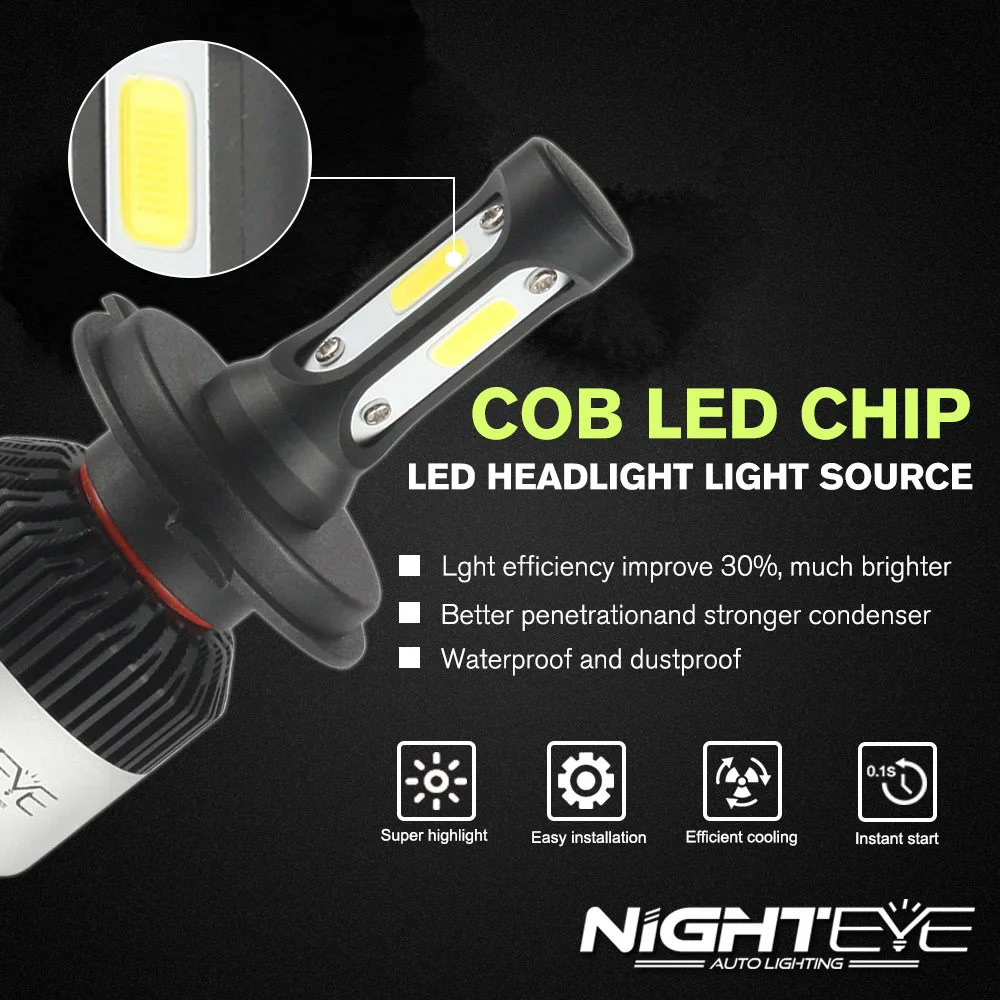  NIGHTEYE Super Bright Car Headlights H7 LED H4 led H8/H9/H11 HB3/9005 HB4/9006 Auto Bulb 72W 9000LM