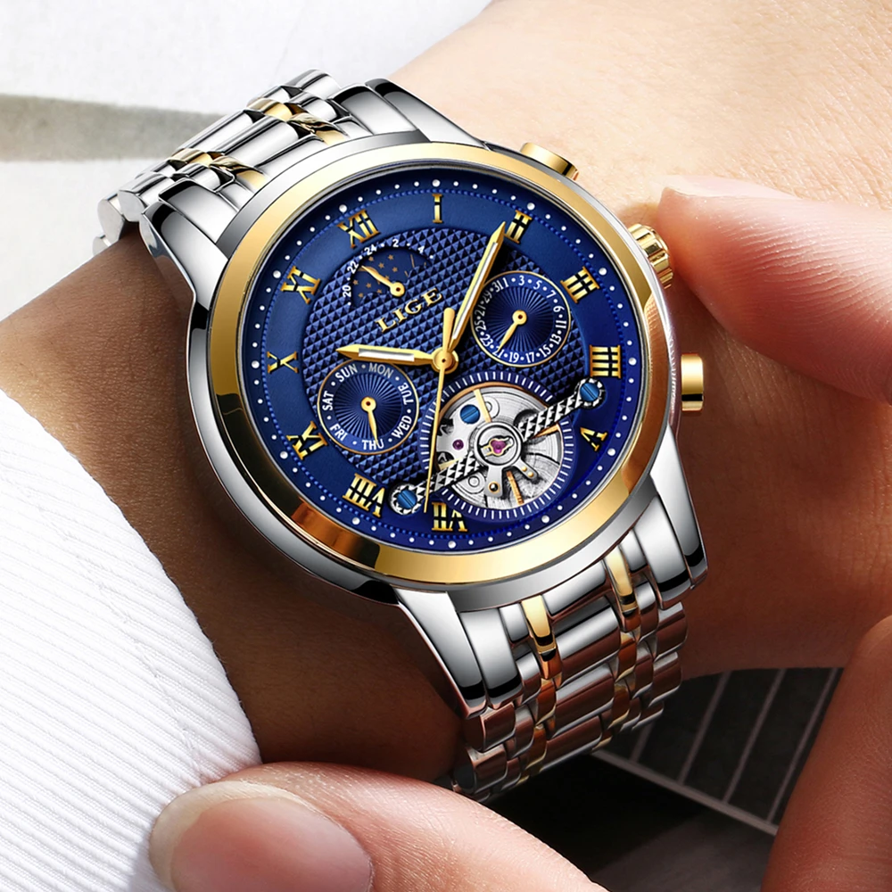 New 2018 LIGE Brand Watch Men Top Luxury Automatic Mechanical Watch Men Stainless Steel Clock Business Watches Relogio Masculino
