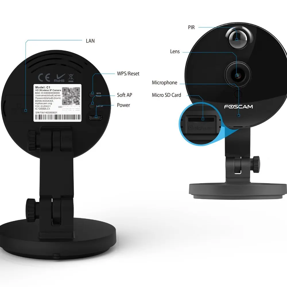  Foscam C1 IP Camera Wireless 720P HD CCTV Indoor Security Camera with Night Vision Motion Detection - 32371722057