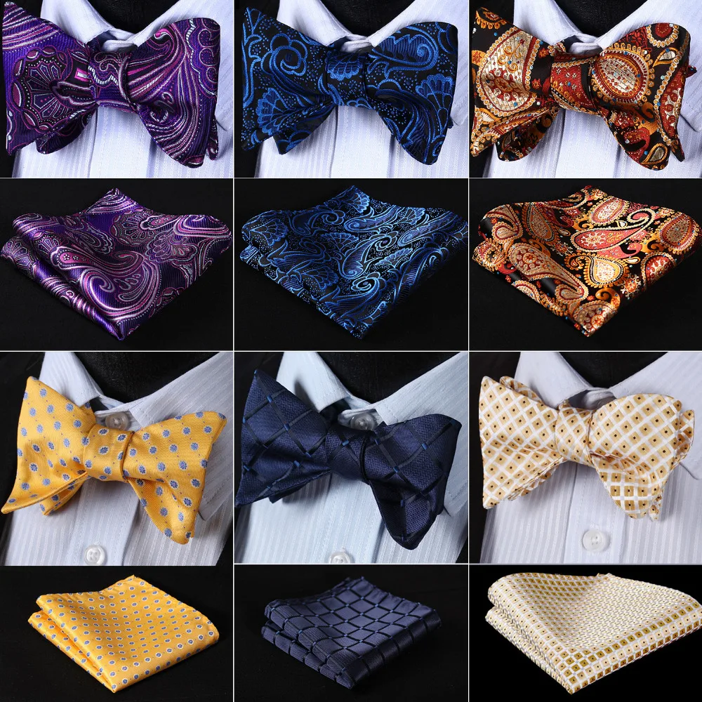  Men Fashion Designer Woven Party Wedding Business Self BowTie Plaid Paisley Bow Tie handkerchief se