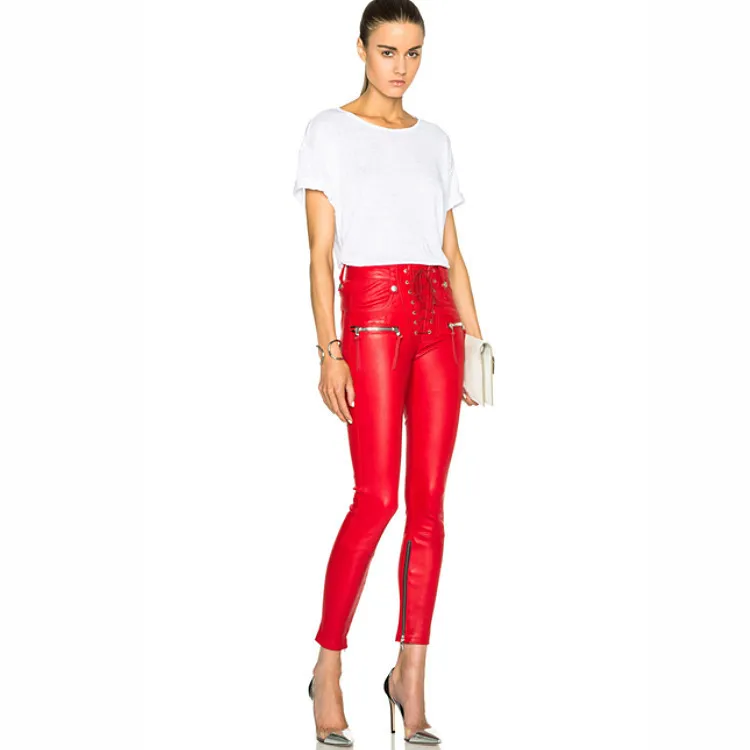 Новинка, весенне-осенние сексуальные женские красные брюки из искусственной кожи, обтягивающие женские брюки-карандаш в стиле панк-рок, pantalon femme