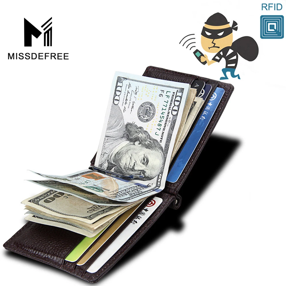 RFID Blocking Mens Leather Deluxe Spring Money Clip ID