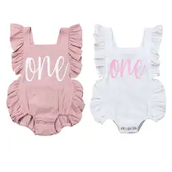 Летняя одежда для новорожденных для маленьких девочек с рюшами без рукавов с низким вырезом на спине, хлопковый детский комбинезон, одна