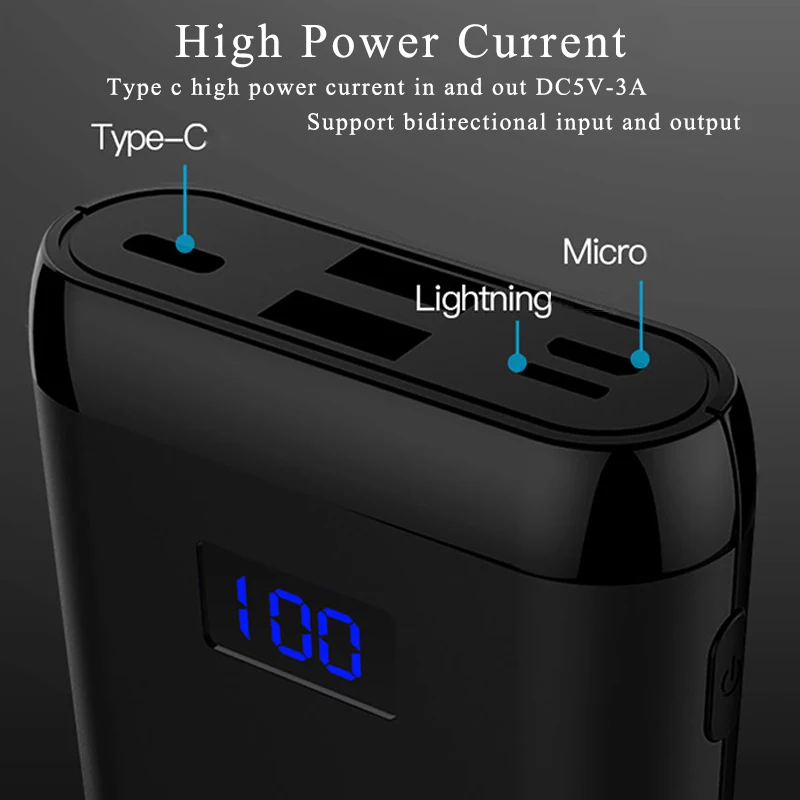 Портативное Внешнее зарядное устройство TOTU 10000 мАч с ЖК дисплеем типа C Micro USB для