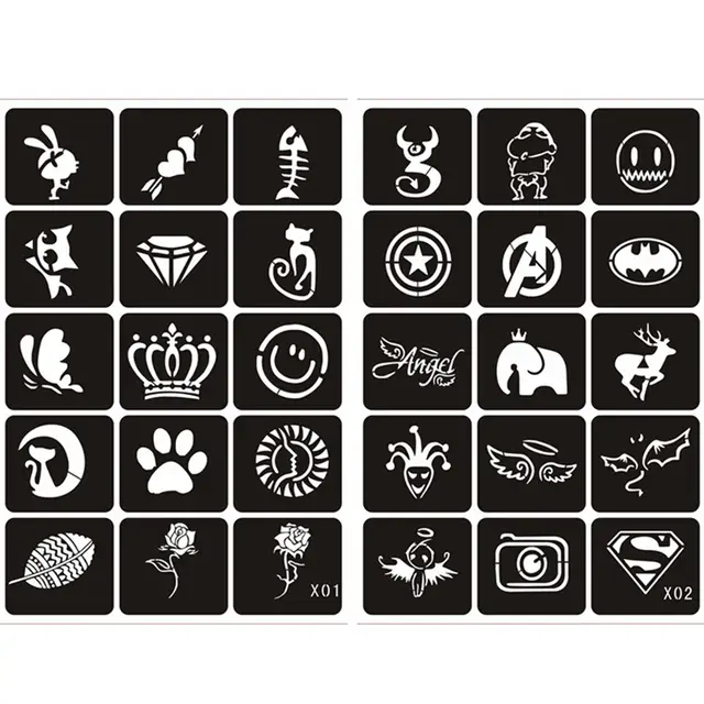 133 Pièces Aérographe Paillettes Tatouage Pochoir Femme Fille Enfants Dessin Modèle Petite Fleur Mignon Papillon Dessin Animé Henné Tatouage Pochoir