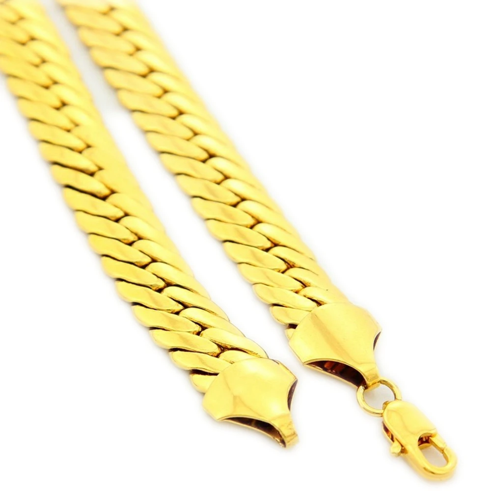 Solid Chunky Chain Yellow Gold Filled Mens Chain Herringbone Necklace