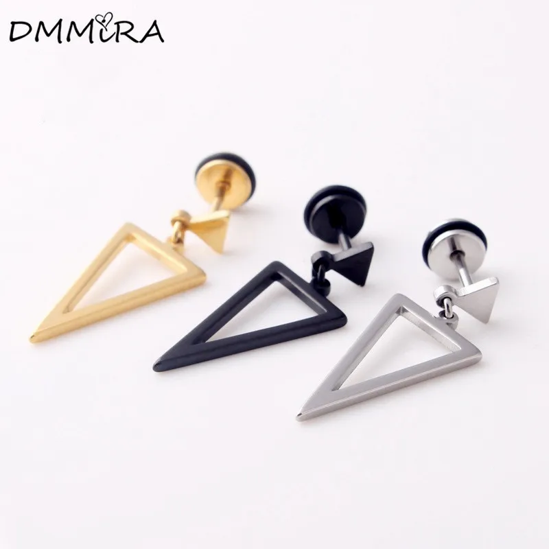 Модные Панк серебро золото черный Треугольники Титан Сталь Для женщин Для мужчин длинные полые двойной Треугольники цепочки, серьги Brincos Ювелирные Изделия