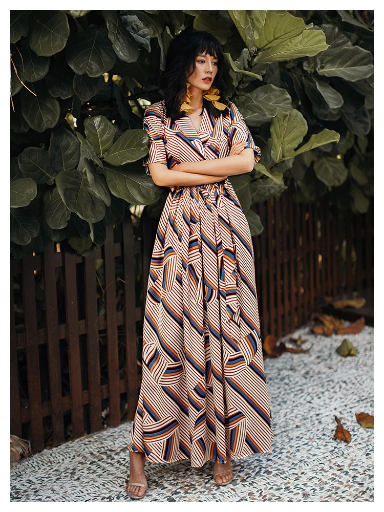 Maxi Dress Vestidos Mujer французский женские лодочки в стиле ретро платье с высоким воротом, элегантный женский костюм с воротником, летнее, Пляжное, праздничное платье Макси
