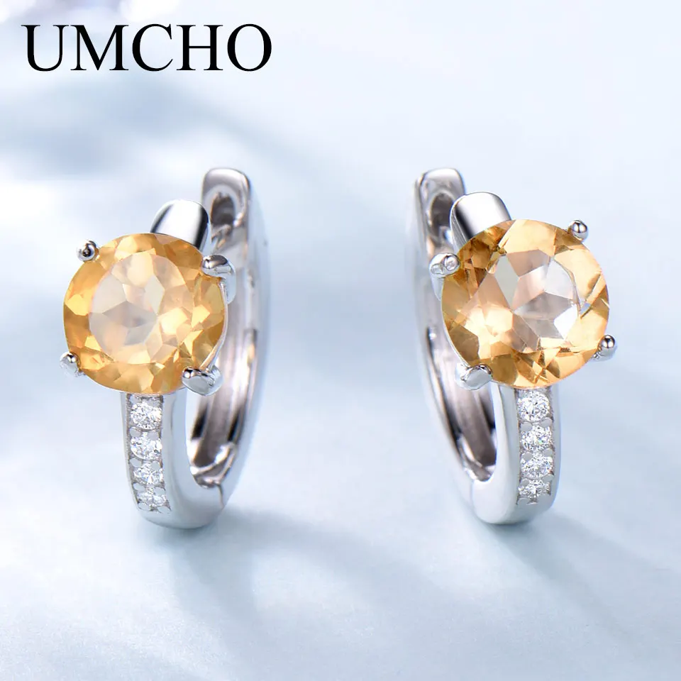 UMCHO 2.0ct натуральный цитрин клип серьги для женщин Настоящее 925 пробы женские серебряные серьги хорошее ювелирное изделие Мода Новинка