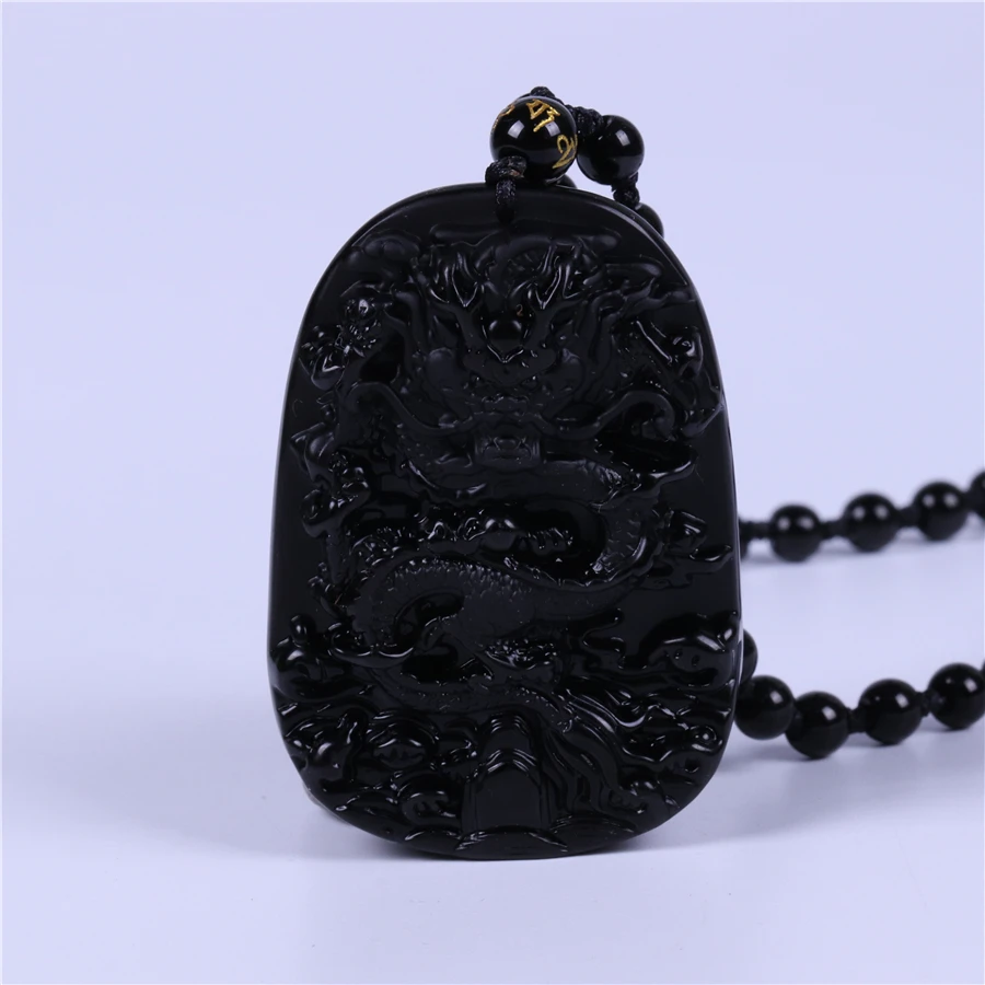 

Natural Black Obsidian Dragon Pendant Necklace Spiritual Small Onyx Beads Chain Rope Necklaces For Women Men Best Gift Drop Ship