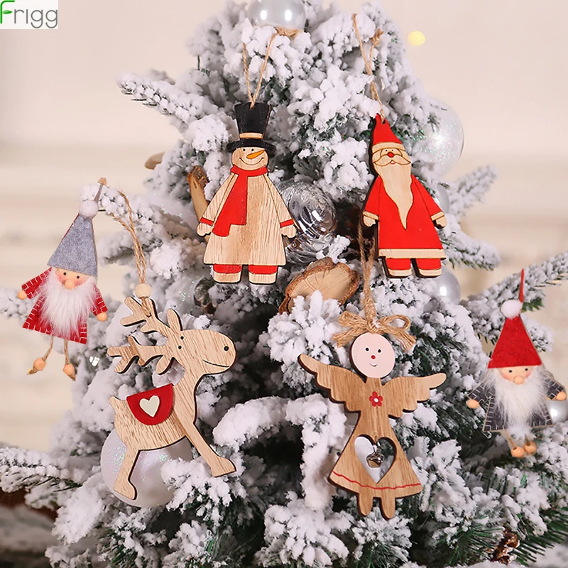 

New Year Natural Wool Wood Christmas Tree Ornament Wooden Hanging Pendants Gifts Snow Elk Christmas Decor Merry Christmas 2019