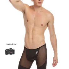 Новое поступление, M L XL, мужское нижнее белье из шелка и сетки, сексуальное нижнее белье средней длины по колено, трусики, трусы-боксеры, шорты 013