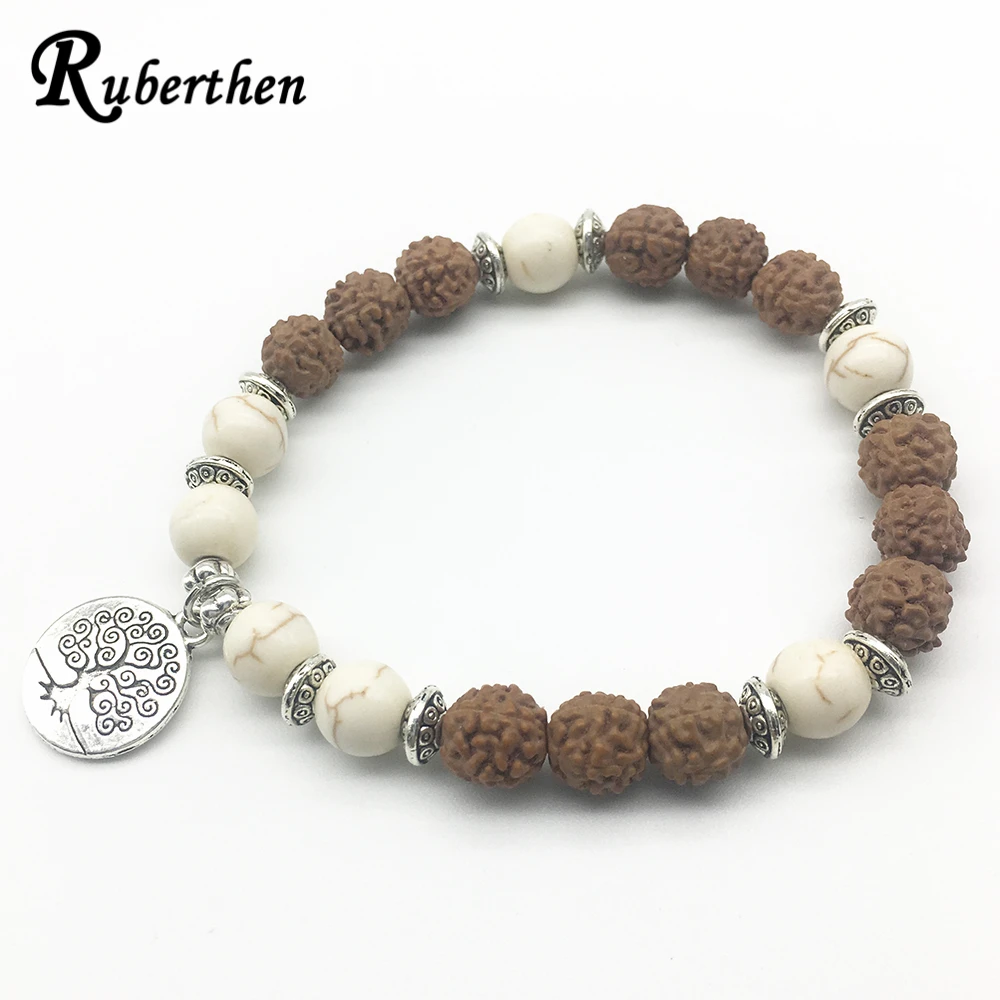 Ruberthen горячая распродажа мужской брендовый браслет дизайн Rudraksha белый бирюзовый браслет подвеска "Древо жизни" браслет, лучший подарок