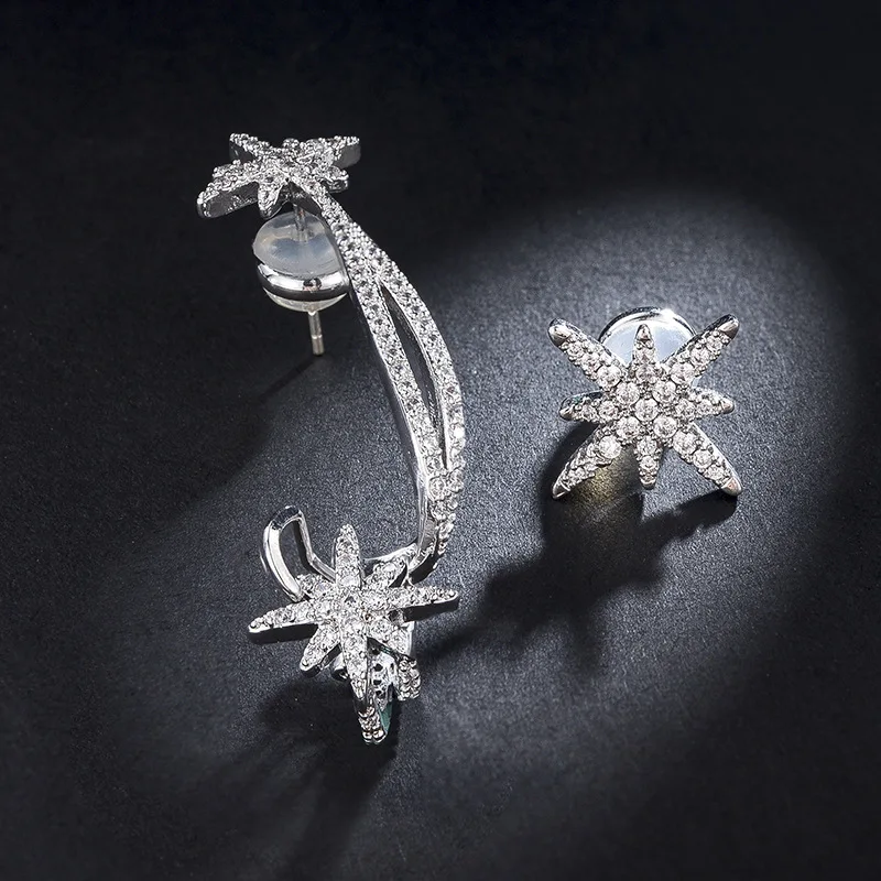 Асимметричные серьги с крестиком и снежинкой в виде звезды, модные уникальные серьги с микро-инкрустацией AAA, циркониевые серьги для женщин ZK20