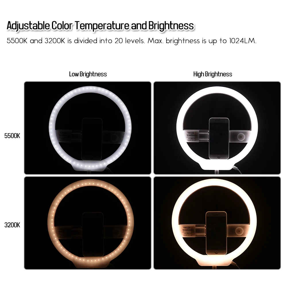 YONGNUO обновлен YN128 II фотографии светодио дный лампа селфи кольцо света с зеркалом макияж украсить видео лампы для телефона Транслируй