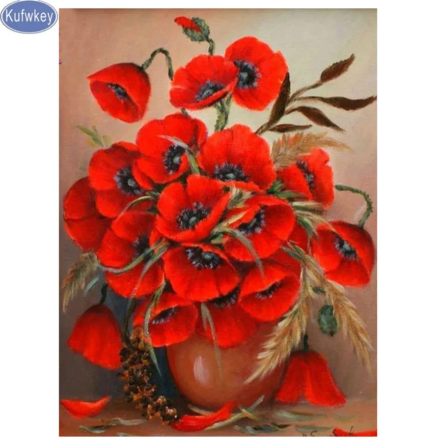 

3Diamond Painting Red Poppies flower Decorative Picture of Rhinestone Mosaic Cross Stitch Diamond Pattern 5D Diamond Embroidery