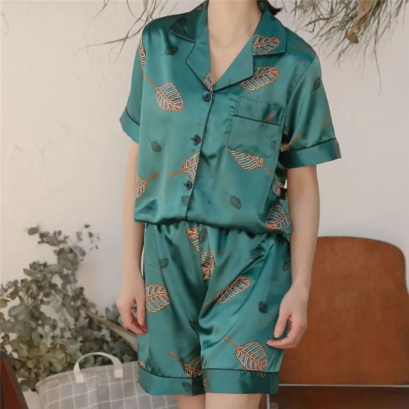 2019 Women Pajamas Set Simulation Silk Printing Pattern New Thin Sleepwear Nightwear pijama femme Homewear Female Pyjamas #3A22 | Женская