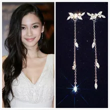 Трендовые циркониевые серьги в виде длинных листьев, женские подарки, женские 925 пробы серебряные серьги для женщин, массивные ювелирные изделия, Brincos