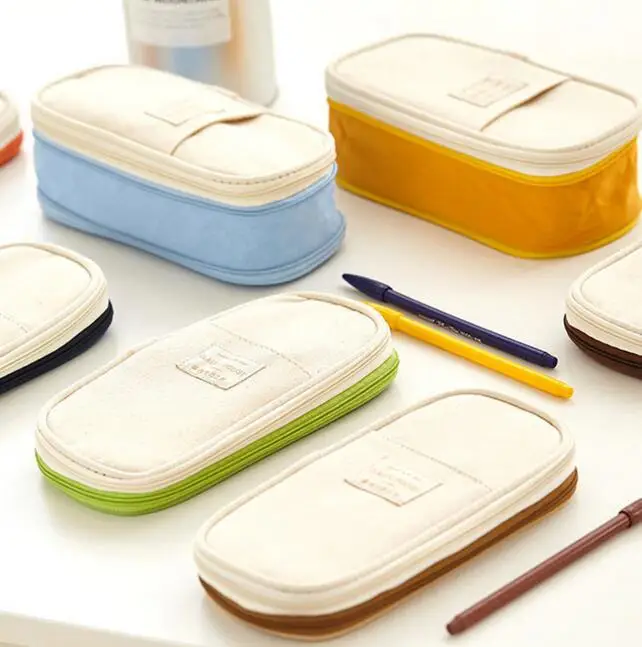 

Kawaii Pencil Case Macaron Color Canvas Stretch Double Layer Large Capacity Pencil Box Cute Pencil case Kids School Stationery
