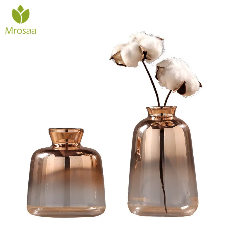 mrosaa modern design golden glass vase flower water bottle ornament