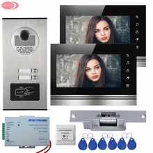 Apartment 7″ Color Video Door Phone Intercom System 2 Monitors Touch Kye +RFID Access Door Camera 2 Buttons+Electric Strike Lock