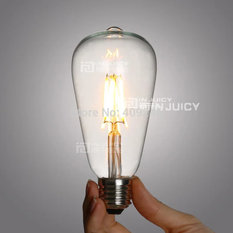 

10PCS LED 360 2W 4W E27 Filament light bulb old fasioned ST64 Edison Industrial Lamp Cafe Bar Yellow