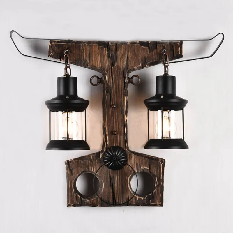 

Loft Ngau Tau decoration solid wood wall lamp American style retro art wind creative personality coffee shop bar