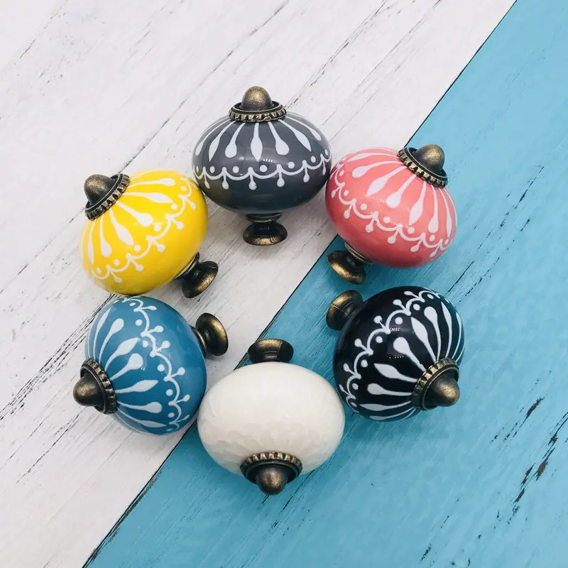 

1x White Black Pink Blue Ceramic Door Handles European Antique Furniture Handles Drawer Pulls Kitchen Cabinet Knobs and Handles