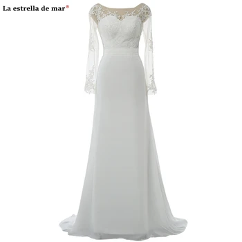 

vestido de noiva foto real2020 new lace chiffon long sleeve white sexy mermaid wedding dress huwelijks bedankjes bridal gown plu