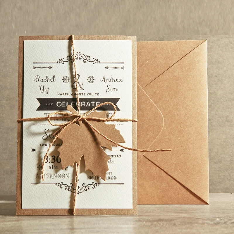 

Free Shipping 50 pcs lot Wedding Bridal Shower Baby Birthday Party Khaki Paper Invitation Cards with envelope
