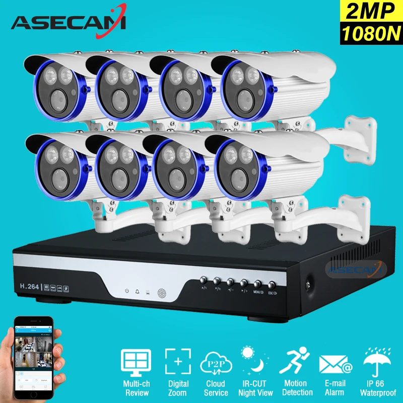 

ASECAM 8CH HD 1080p CCTV Camera DVR AHD 2MP Home Outdoor Array Security Camera System Kit P2P Surveillance Motion detection