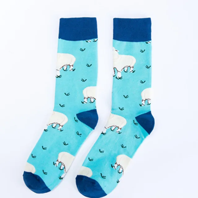 Носки для мужчин и женщин с изображением животных, овец, коровы, свиньи, премиум класса, веселые короткие Бамбуковые мужские хлопковые Популярные походные носки - Цвет: Blue sheep