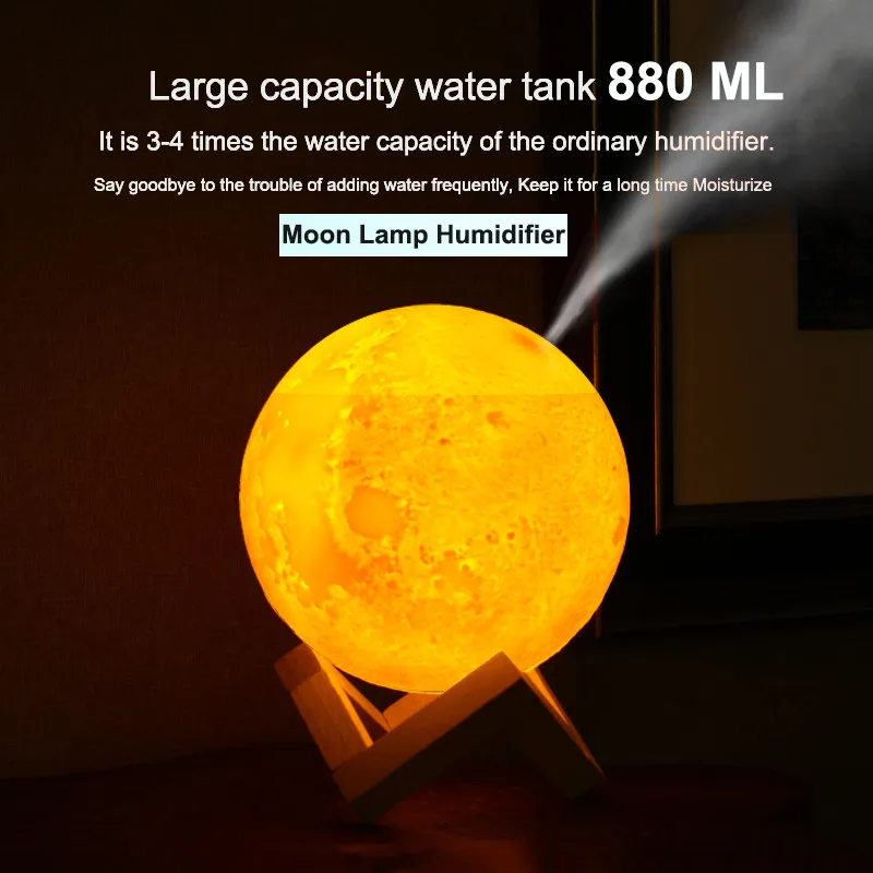 

Newest 880ML Ultrasonic Moon Air Humidifier Aroma Essential Oil Diffuser USB Fogger Mist Maker Humidificador with LED Night Lamp