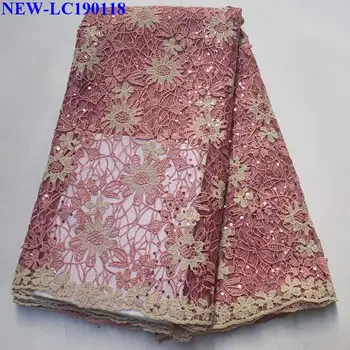 

2019 New arriva High Quality Nigerian sequins Laces Material African Guipure Cord Soluble Lace Fabric For Wedding dress NX-004