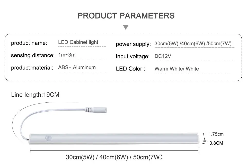 30 40 50 см светодиодный светильник под шкаф с PIR датчиком движения DC 12 В светодиодный свет бар жесткий линейный светильник для гардероб